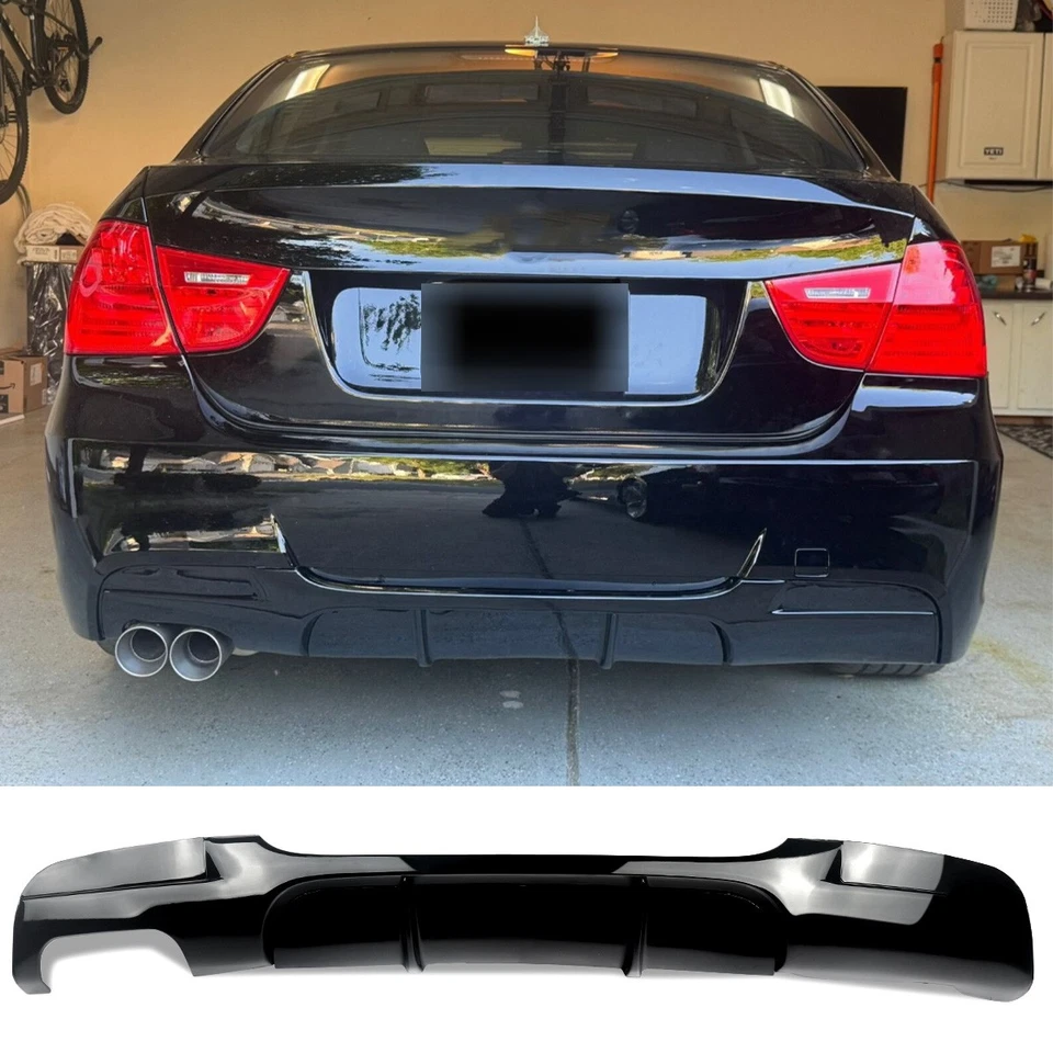 Gloss Black Rear Diffuser Shark Fins For BMW E90 E91 3 Series 2006-2011 M Sport - Image 2 of 4
