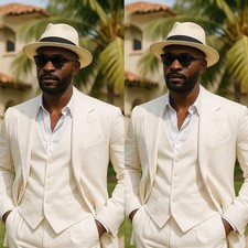 Ivory Men's Suits Regular Fit Wedding Groom Tuxedos 3 Pieces Summer Outdoor Fit