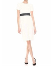 Calvin Klein Off White Short Sleeve Sheath Dress With Black Lace Size 6