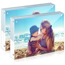 Acrylic Frames, 2 Pack 5x7, 24mm Thicker Frameless Clear Frame, Double Sided ...