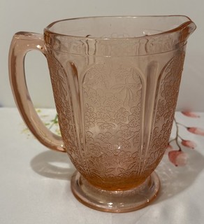 Vintage Jeanette Pink Depression Glass Cherry Blossom 6.5" Tall Footed Pitcher