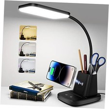 Desk Lamp, LED Desk Lamps for Home Office, Wireless Charger Small Desk Black