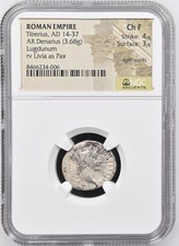 Roman Empire - Tiberius - 14-37 AD - Silver Denarius - NGC Ch F - RIC: 30