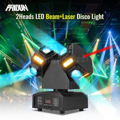 PAIDUN 120W 2Heads Rotating Beam Moving Head Laser Light Strobe Sound Activated