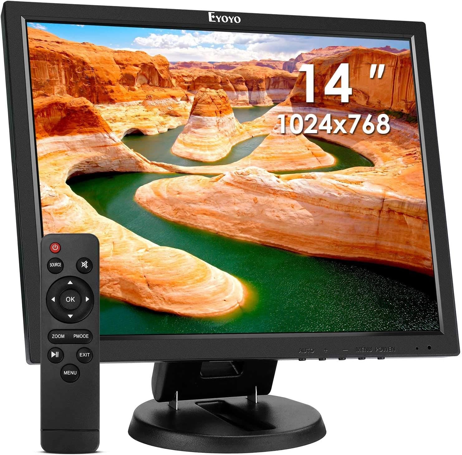 Eyoyo 14" 4:3 LCD Monitor 1024x768 HDMI/VGA/BNC for Security Cameras Raspi CVBS