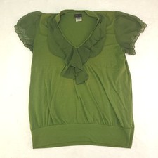 Vintage Y2k Whimsigoth Torrid Shirt 1 1X Made in USA Moss Green Ruffle Nature