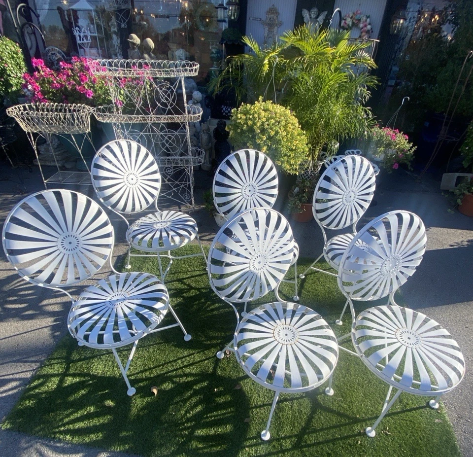 6 Antique Art Deco Francois Carre Sunburst Garden/Patio Chairs - Image 2 of 4