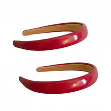 2Pcs Red Leather Headbands Retro Patent Leather Wide Sponge Head Band Non Sli...