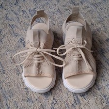 Beige Lace Up Knit Open Toe Breathable Women's Flat Sandals Casual Synthetic