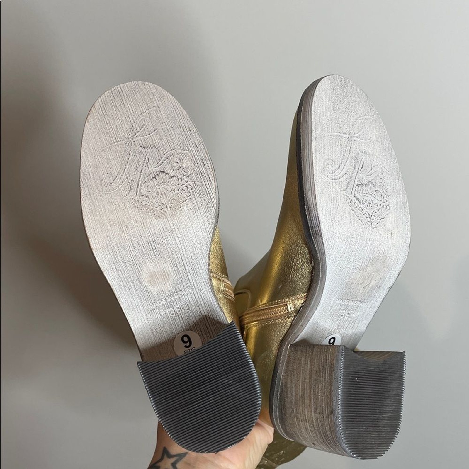 Free People Women’s Essentials Tall Gold Metallic Leather Boots Size 6 NWOB thumbnail 6