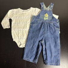 Vintage Y2K Carters Baby Girl 12-18M Denim Overalls Floral Bodysuit Outfit/Set