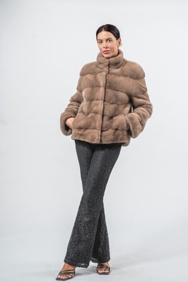 Real Fur Mink Horizontal Cappuccino Jacket With Collar