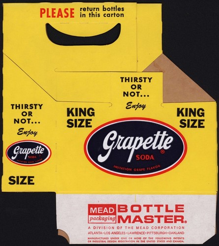 Vintage soda pop bottle carton GRAPETTE King Size unused new old stock 10oz size