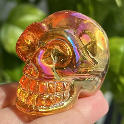 Rainbow Titanium melting skull Quartz Hand carved skull crystal reiki healing