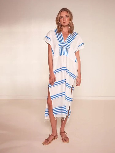 Lemlem Women's GASIRA | V Neck Caftan, Style#LLWRH24022, Size M, Color Eshe Blue - Picture 3 of 17