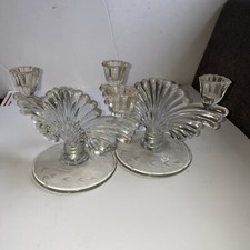 Vintage Pressed Glass Double Candle Stick Holder - 2 Holders Included