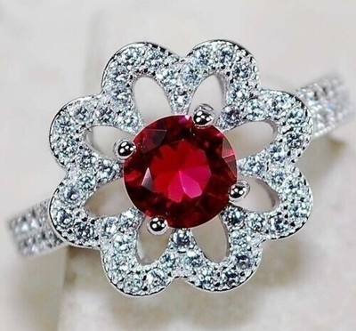  2CT Treated Ruby & Topaz 925 Solid Sterling Silver Ring Sz 6 GB2-7
