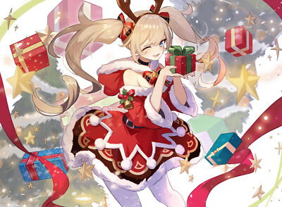 Anime girls santa costume christmas presents genshin playmat gaming mat