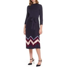 Vince Camuto Navy Chevron Mock Neck Sweater Dress NWT Womens Size Petite Large