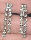 Vtg Retro  Rhodium Plated Rhinestone Clip Dangle EARRINGS-COSTUME JEWELRY