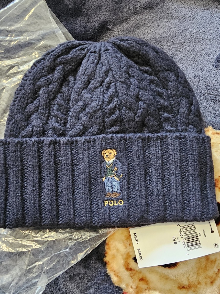 Polo Ralph Lauren Andrew Preppy Bear Cable Knit Wool Beanie
