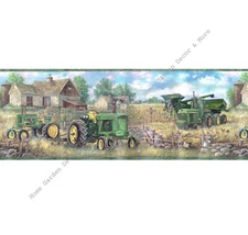 John Deere Tractor Farm Barn Corn Field Harvest Country Wallpaper Border 9.5" W