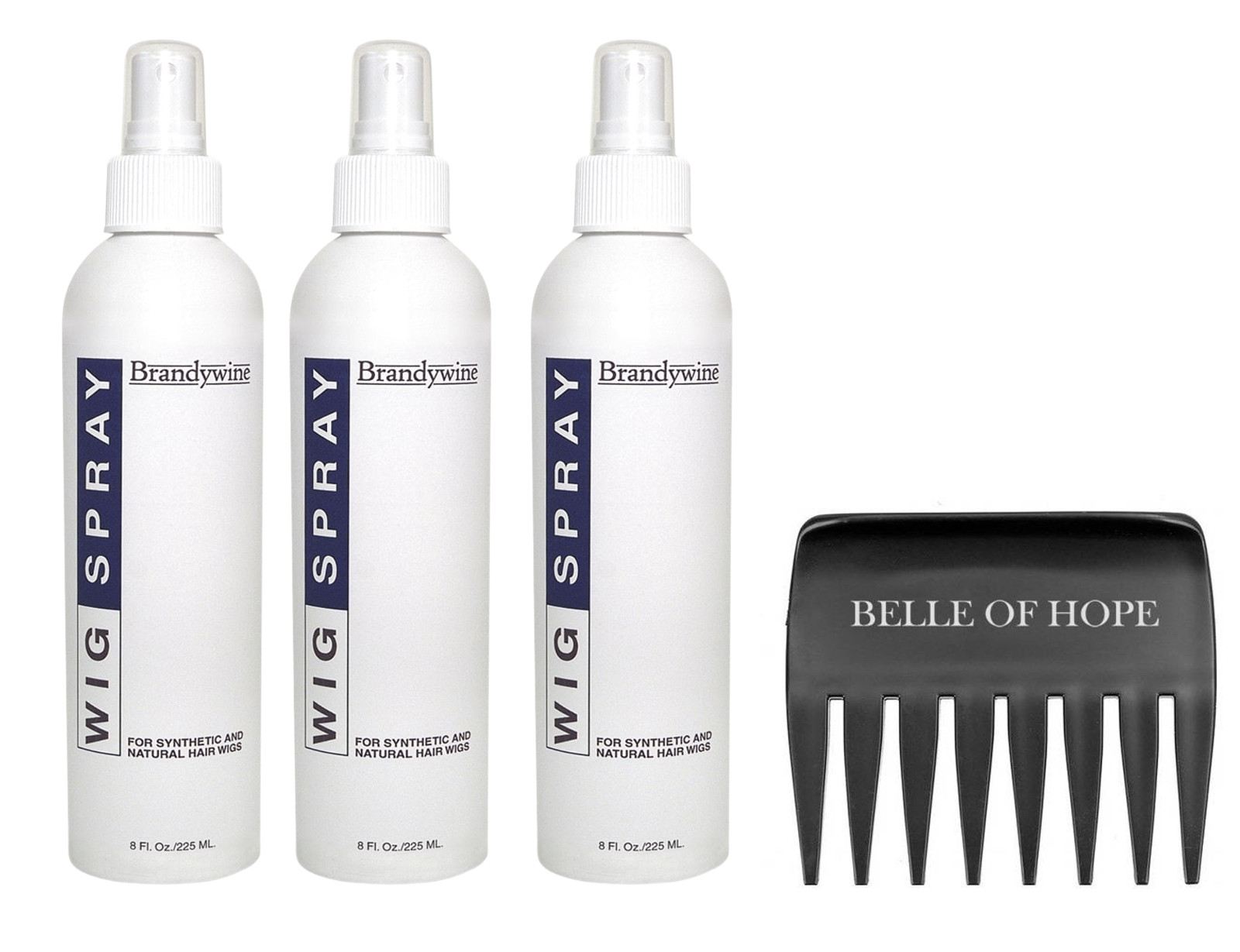 Brandywine Non Aerosol  Wig Spray 3 PC Kit 8oz each Plus Wide Tooth Comb