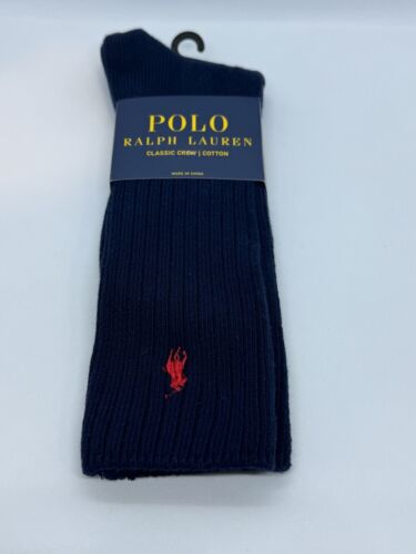 NWT Polo Ralph Lauren Mens Signature Pony Classic Crew Socks Shoe Size 6-12 Navy - Picture 1 of 3