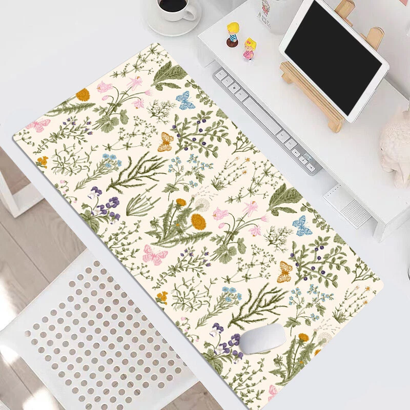 Pink Floral Mouse Pad Plant Leaf Beige Mouse Pad for Keyboard and Desk Mat - Image 2 of 4