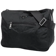PRADA Plate Shoulder Bag Nylon Black 33cm #BS2608