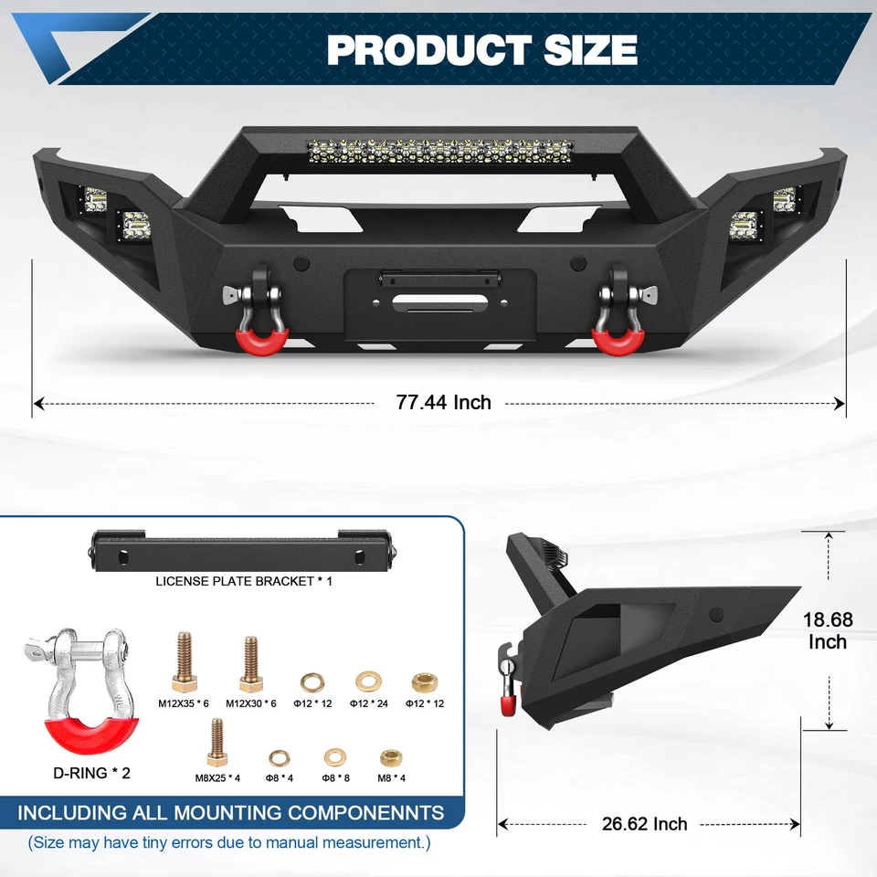 Front/Rear Bumper Steel w/12000LB Winch Plate+D-ring For 2018-20 Ford F150 Foto 3 de 4