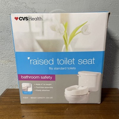 CVS Health Raised Toilet Seat 4'' Molded Plastic, 250 lb Capacity-New, Opened Box