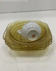 VNTG Lot of 3 Federal Glass Amber Madrid Depression Glassware & Enesco Sugar Cup