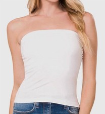 Zenana Premium Cotton Built-In-Bra Tube Top White