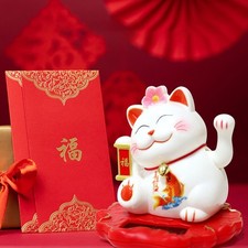 Lucky Cat Car Dashboard Decor Solar Powered W...