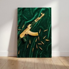Arma di lusso Kalashnikov AK47 in oro, quadro su tela, vetro acrilico, poster immagine da parete
