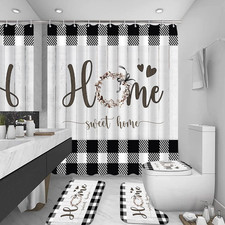 Black and White Shower Curtain Set Home Sweet Home Bathroom Sets with Rugs,Ru...