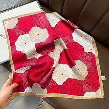 100 Mulberry Silk 20" Small Square Scarf For Women Neckerchief Wrap Red Flowers