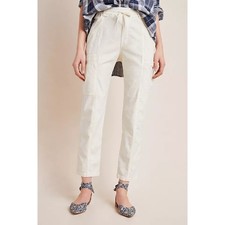 Anthropologie Angela Cropped Cargo Pants Sz 29 White Pull On GREAT 