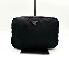 Excellent condition Prada cosmetic pouch tessuto nylon triangular plate black wh