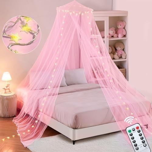 For Girls, Pink Canopy Bed Pink Bed Canopy-warm White Lights