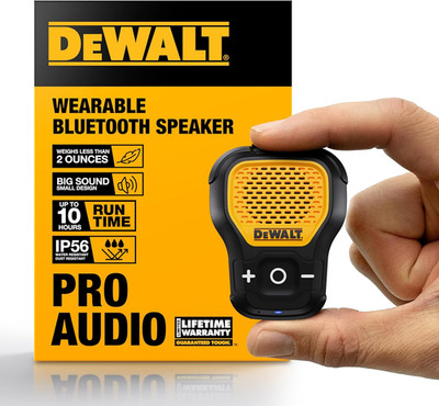 DEWALT Wearable Bluetooth Speaker (Updated Version), Clip-On Wireless Jobsite Pr