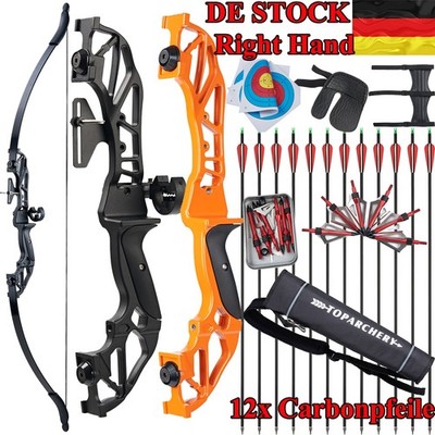 54'' Bogenschießen Takedown Recurvebogen RH 20-55lbs &Carbonpfeile Set Bogen Jagd