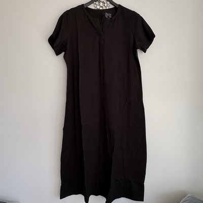 NEW Denim & Co. Essentials Petite Black Notched Neck Midi Dress Plus Size 1XP