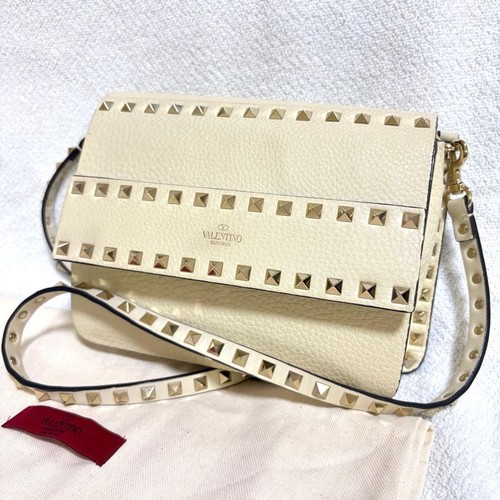 VALENTINO GARAVANI Women Rockstud Shoulder bag Leather White Gold from japan