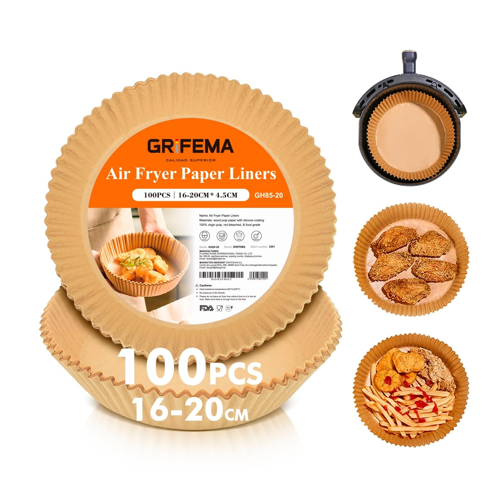 Carta Friggitrice ad Aria per Cosori Cecotec 2-4 L 100 Pezzi Carta Forno Air