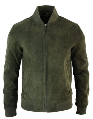 Men New Stylish Olive Green Suede Leather 100%Genuine Lambskin Soft Biker Jacket