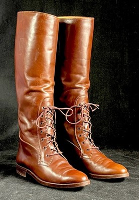 Vtg Ralph Lauren Brown leather Equestrian Lace Front Riding Boots 7-1/2 Italy