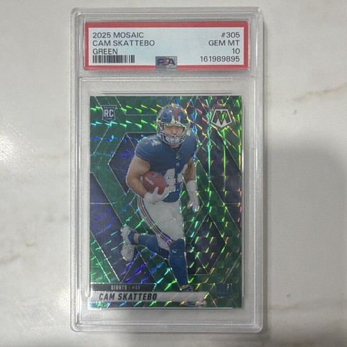 Panini 2025 Mosaic Cam Skattebo Giants RC Rookies Green Mosaic Prizm #305 PSA 10