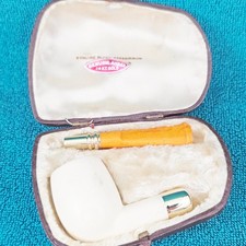 UNSMOKED! ANTIQUE c.1890-1920 AMBER GOLD SPIGOT BILLIARD MEERSCHAUM Estate Pipe